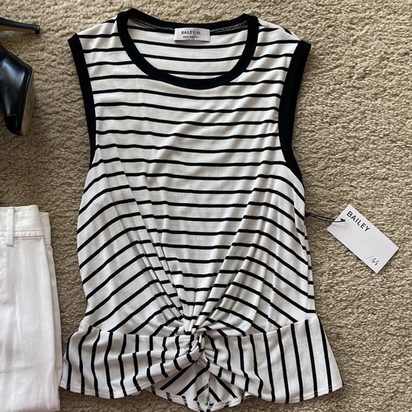 Bailey 44 Black & White Stripe Twist & Shout Tank - Picture 2 of 6